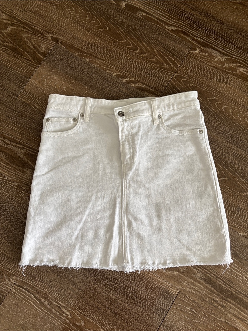 American Eagle Outfitters White Denim Mini Skirt with Raw Hemline